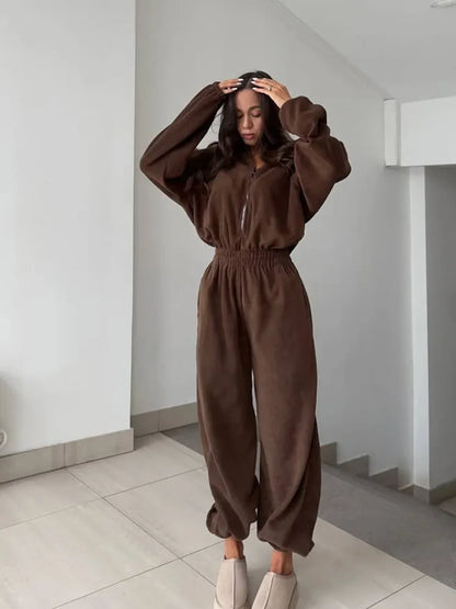Jumpsuits Women Rompers One Piece Full Sleeve Zipper Overalls Long Pants Elastic High Waist Rompers Y2k Streetwear Jumpsuit 2025