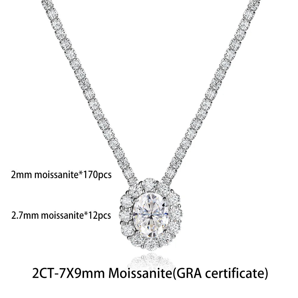 OEVAS 2CT 7X9MM Oval Lab Grown Emerald/Ruby/Moissanite Pendant Necklace For Women S925 Silver Plated 18K Luxury Dainty Jewelry
