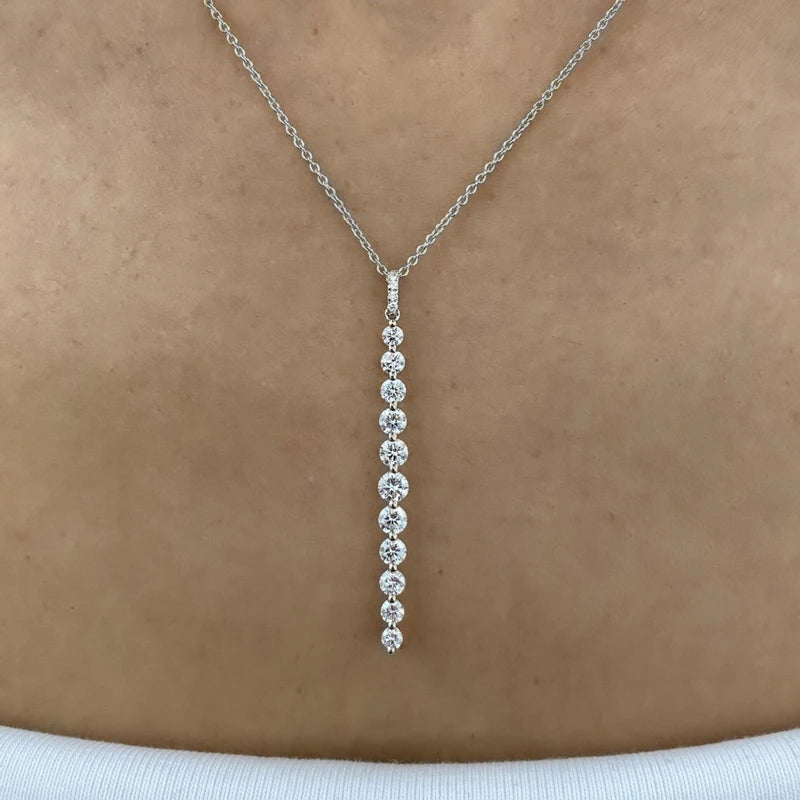 Lnngy Sparkling 11-Stones Moissanite Diamond Necklace  for Women 14K Gold Filled Long Drop Pendant Necklace Glamour Jewelry Gift