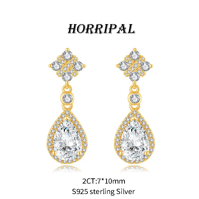 HORRIPAL D VVS1 Teardrop Moissanite Pendant Necklace for Women GRA 925 sterling Silver A Set Luxury Wedding Earring Fine Jewelry