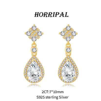 HORRIPAL D VVS1 Teardrop Moissanite Pendant Necklace for Women GRA 925 sterling Silver A Set Luxury Wedding Earring Fine Jewelry