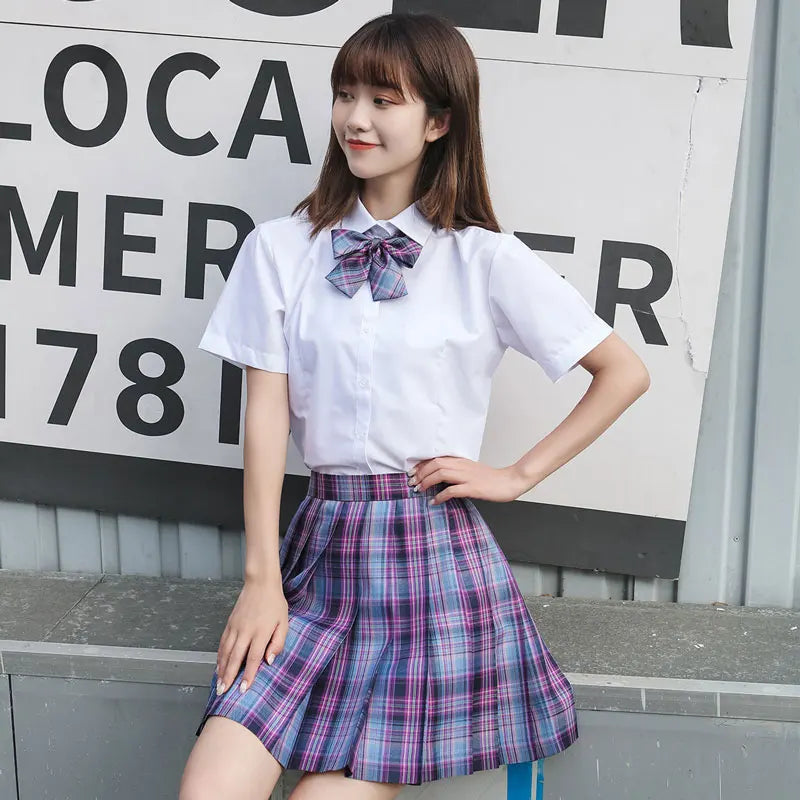 New Japanese School Uniform Korean Student Jk Seifuku Blouse Pleated Skirt Tie Full Set Girl Plaid Skirt Pink Uniforms For Woman