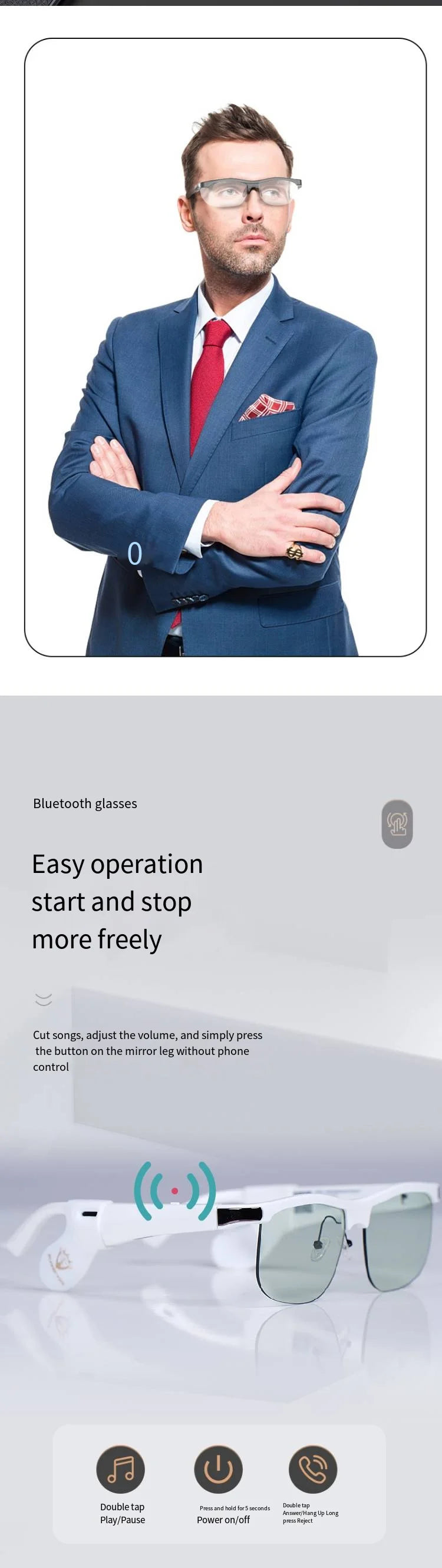Bluetooth Smart Glasses, Directional Audio Speaker, Polarized, High Quality, Music, Speech Control, Play Phone Call,Sunglasses