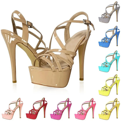Women Sandals Catwalk Shows 14CM Open Toe Platform High Heels Snake Pattern Stilettos Sexy Ankle Strap Gladiator Party Shoes