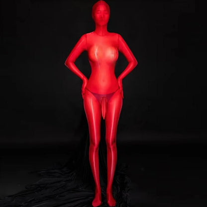 Zipper Open Full Body Catsuit with JJ Pouch Thin Sheath Transparent Body-stocking Unisex Sheer Bodysuit Sexy Lingerie Jumpsuit