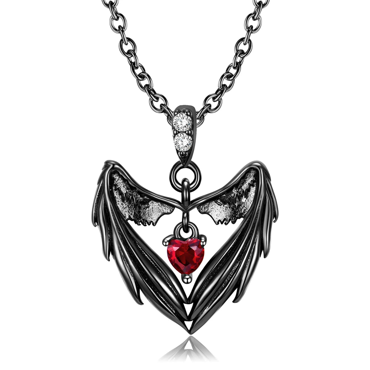 Gothic Punk Bat Wings and Heart-Shaped Resin Pendant Necklace - Dark Fantasy Style Alloy Chain, Halloween Gift for Women, Casual Fashion Accessories