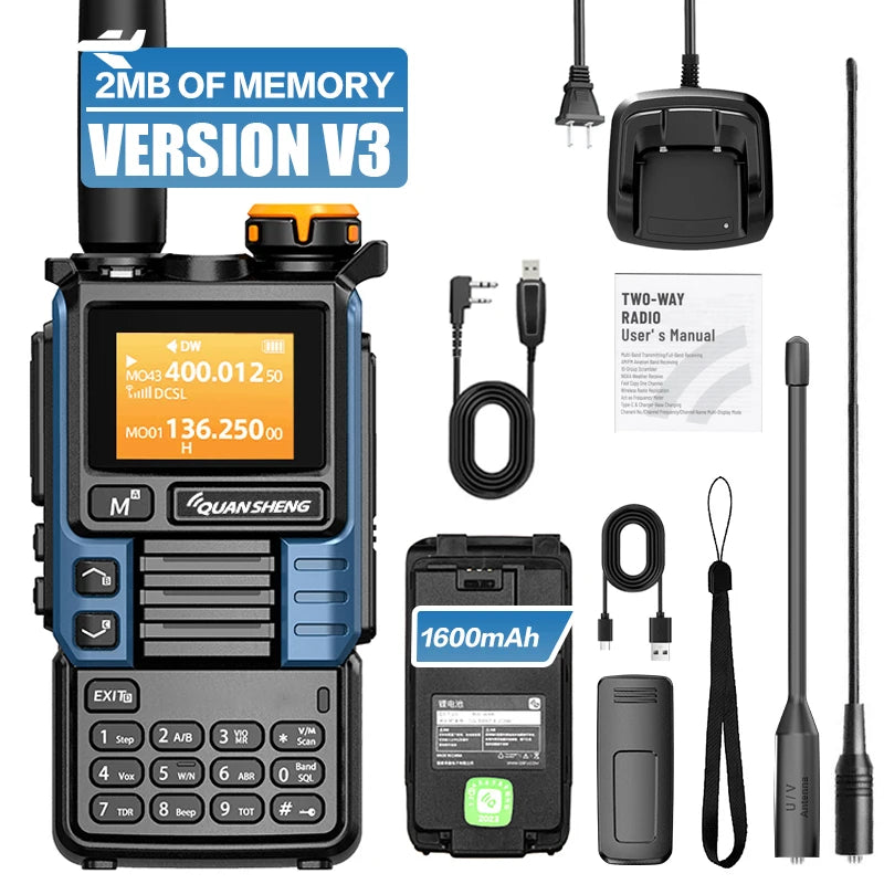 QUANSHENG UV-K5(99) V3 Walkie Talkie 2MB Memory 50-600MHz Air Band RX 5W Two Way Radio Type-C Wireless Copy Custom Firmware