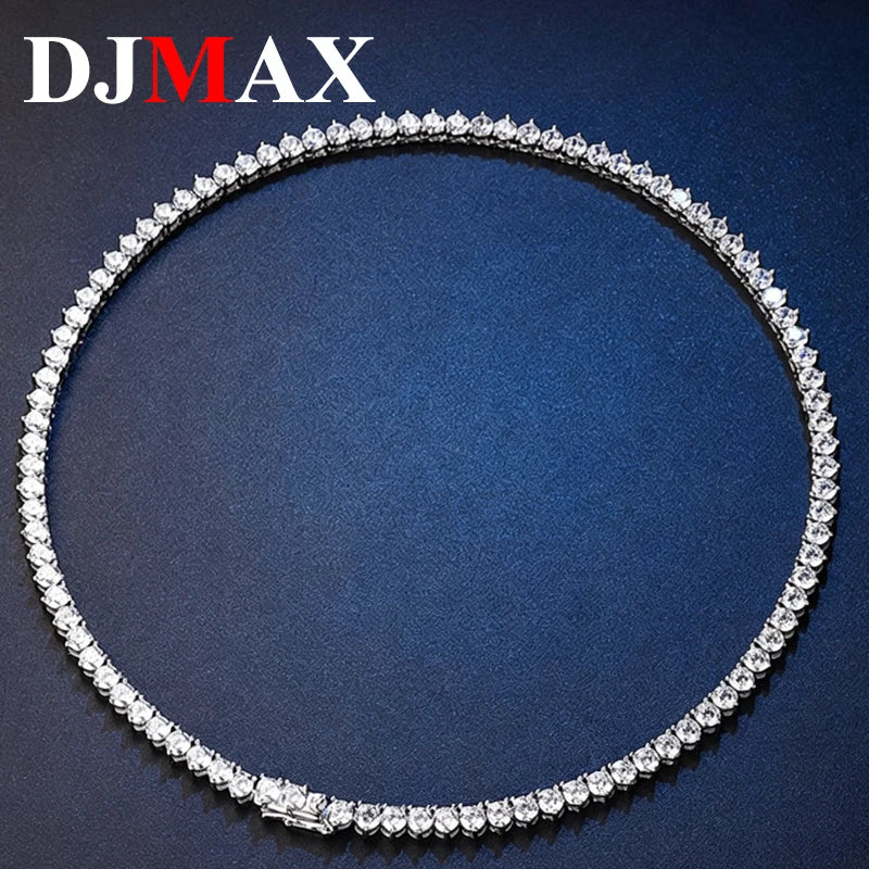 DJMAX 3-5mm Full Moissanite 3 Claws Tennis Necklace For women Original 925 Sterling Silver Man's Moissanite 3Prongs Tennis Chain