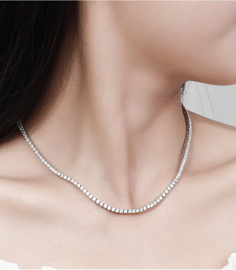 OEVAS 2.5mm Full Moissanite Tennis Necklace for Women Man 100% S925 Silver Neck Chain Necklaces Party Fine Jewelry Gift
