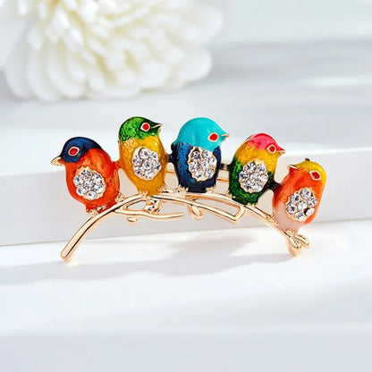 Fashion Magpie Brooch Cute Bird Flower Enamel Rhinestone Corsage Pin Clothing Accessories Jewelry