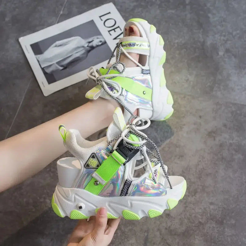 Maogu Mixed Color Shoes Sports Wedge White Sandals Women High Heel Beach Casual Shoe Leisure Lady Platform Chunky Sandals