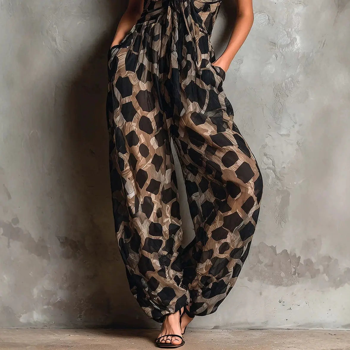 Sexy Leopard Print Long Jumpsuits Women Thin Strap Sleeveless V Neck Twist Front Wide Leg Pants Playsuit 2026 Female Overall