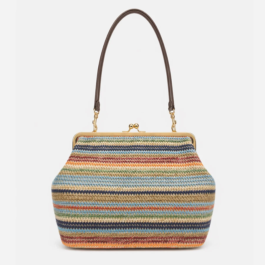 Fashion Large Striped Clip Shell Shoulder Bag for Women Designer PP Straw Handbags Luxury Casual Summer Beach Woven Clutch Bags