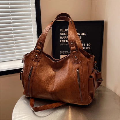 New Large Capacity Soft Leather Women's Handbag Fashion Trend Designer Women Shoulder Bag Simple Retro Female Travel Bags Sac