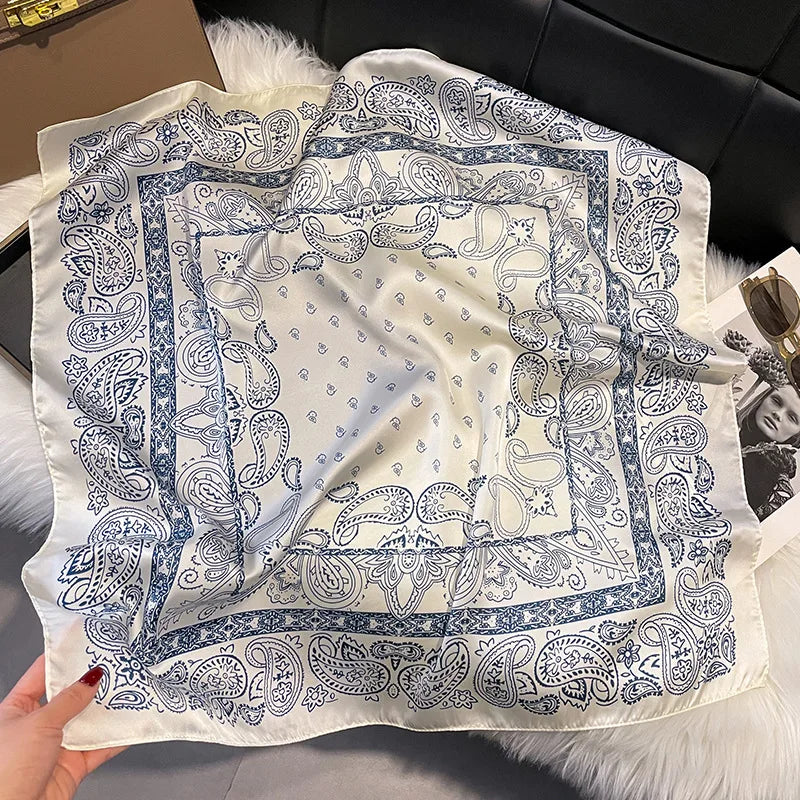 2025 Korean Satin Silk Scarf 70cm Square Women Fashion Shawl Wrap Neckerchief New Elegant