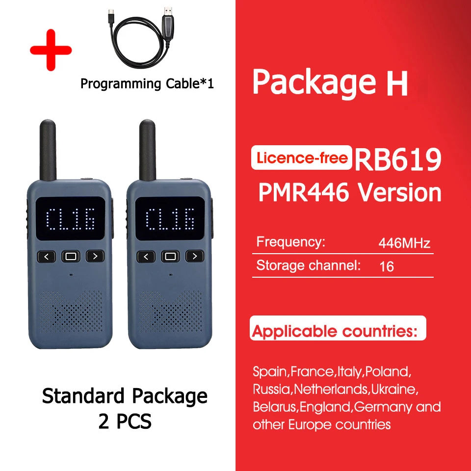 Retevis RB619 Mini Walkie Talkie PMR446/FRS 1650mAh Portable Long Range Two Way Radio Type-C Programmable for Restaurants Hotels
