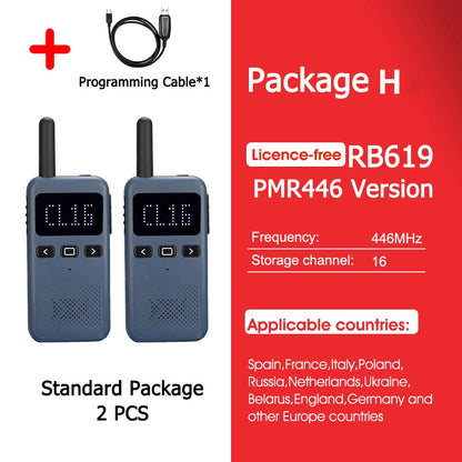 Retevis RB619 Mini Walkie Talkie PMR446/FRS 1650mAh Portable Long Range Two Way Radio Type-C Programmable for Restaurants Hotels