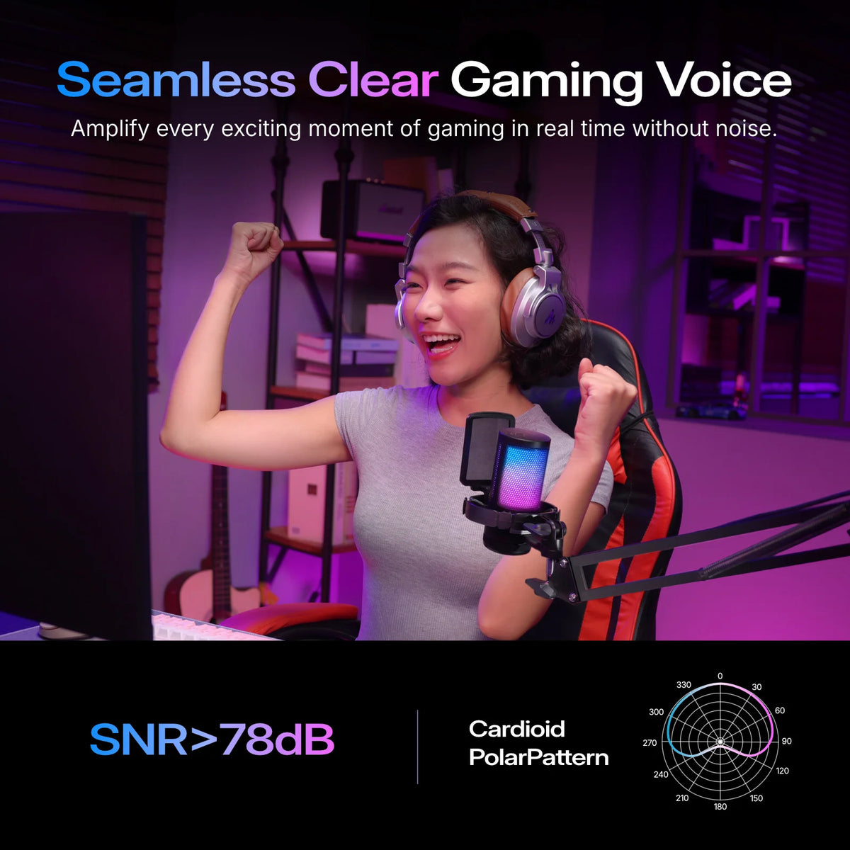 MAONO DGM20S Gaming USB Microphone Noise Cancellation RGB Lights Mute Zero Latency Monitoring for Living Streaming Podcasting
