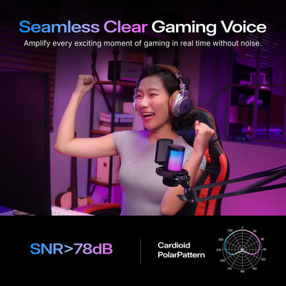 MAONO DGM20S Gaming USB Microphone Noise Cancellation RGB Lights Mute Zero Latency Monitoring for Living Streaming Podcasting