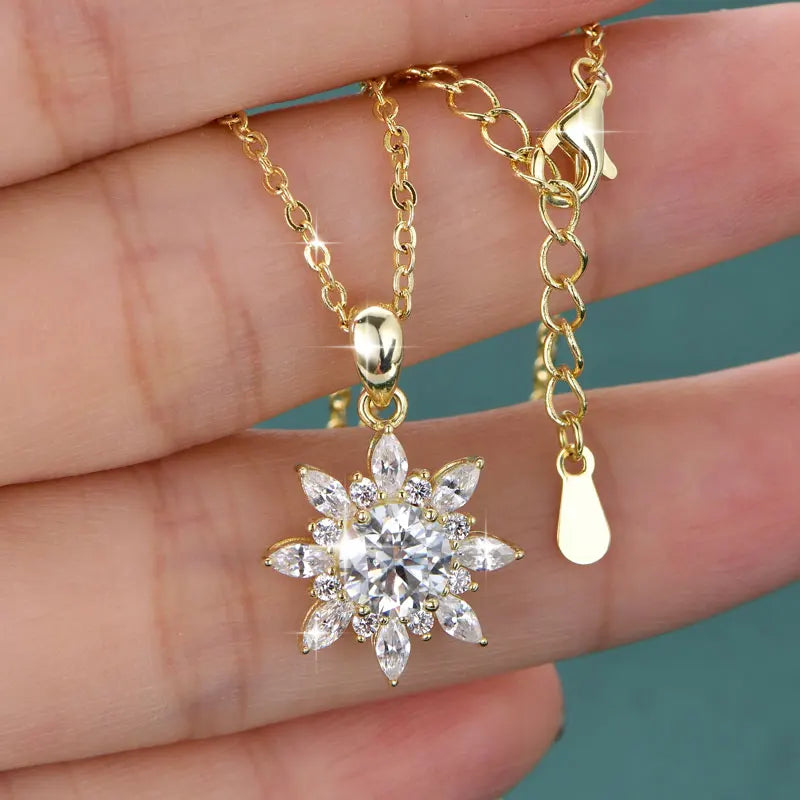 Rrjzz 1CT 6.5MM Moissanite Necklace for Women D Color Round Cut Lab Imitation Diamond 14K Gold Plated Pendant Necklace Jewelry