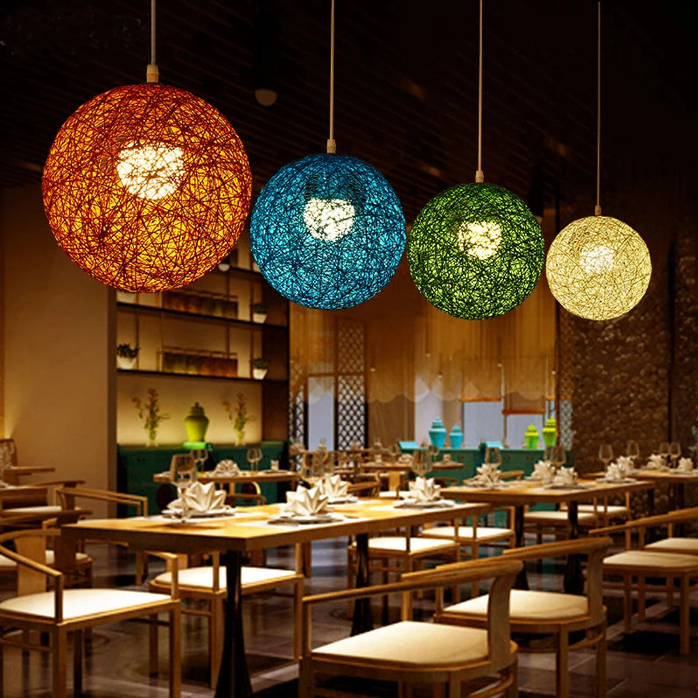 Nordic Hand-woven Rattan Pendant Lights Ceiling Chandelier Modern Hanging Lamps Restaurant Living Room Kitchen Lighting Fixtures