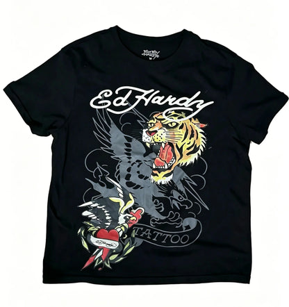 2026 New Summer Tiger print Short sleeved Top American Retro Street Trend Personality Dark Punk Gothic Style Casual Versatile