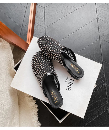Summer Shoes for Women Slippers Luxury Rhinestone Rivets Casual Sandals Mesh Slip-on Loafers