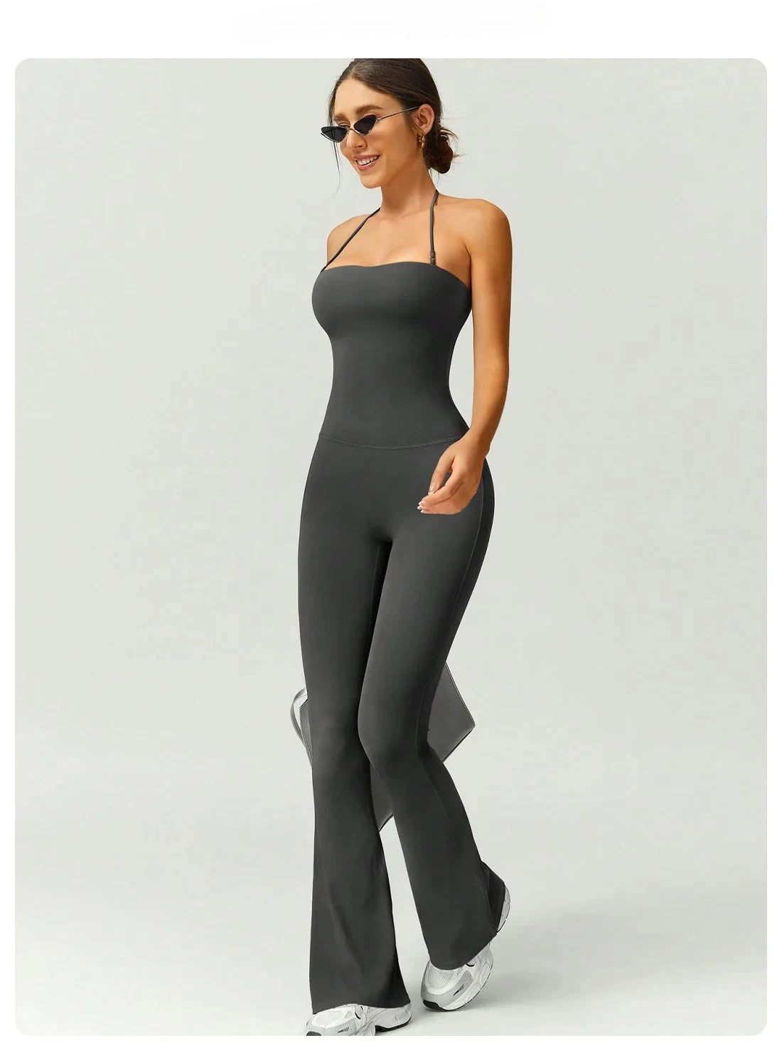 Female Sexy Backless Gym Jumpsuits Set Woman Training Yoga Flared Sportswear Woman Sports Clothes Fitness Elastic Training Suits