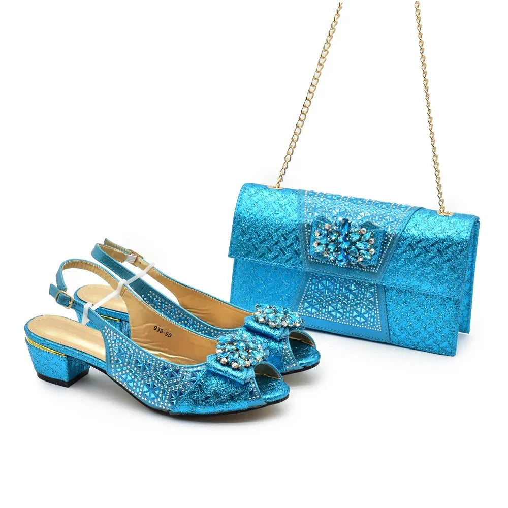 Latest Gold Shoe and Bag Set Women Italian Decorated with Rhinestone African Women Wedding Shoes Bride Plus Size Women Pumps 43