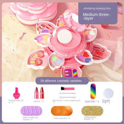 Makeup Box Rotating Opening Cosmetics Toys for Little Girls Princess Makeup Set To Enhance Creativity and Imagination