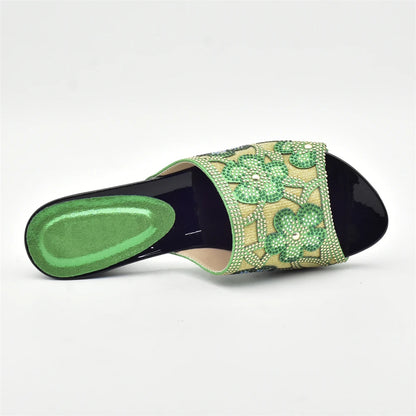New Arrival Green Color Nigerian Shoes and Matching Bags Set Italian Ladies Shoes and Bags To Match Set Decorated with Rhinstone