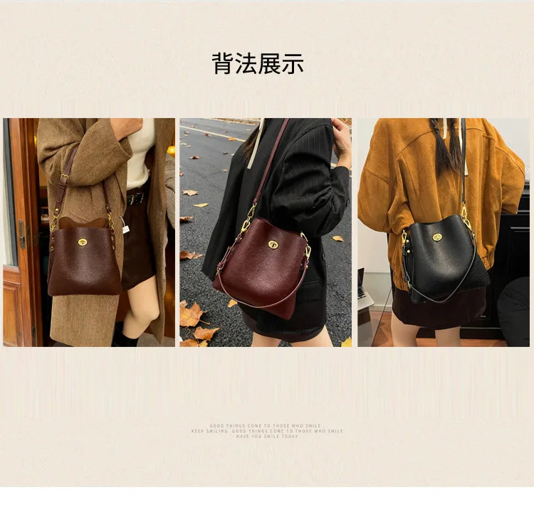 Fashion Women PU Leather Handbags Large Capacity Fashion Female Bucket Shoulder Bag Ladies Messenger Bag Purses and Handbags