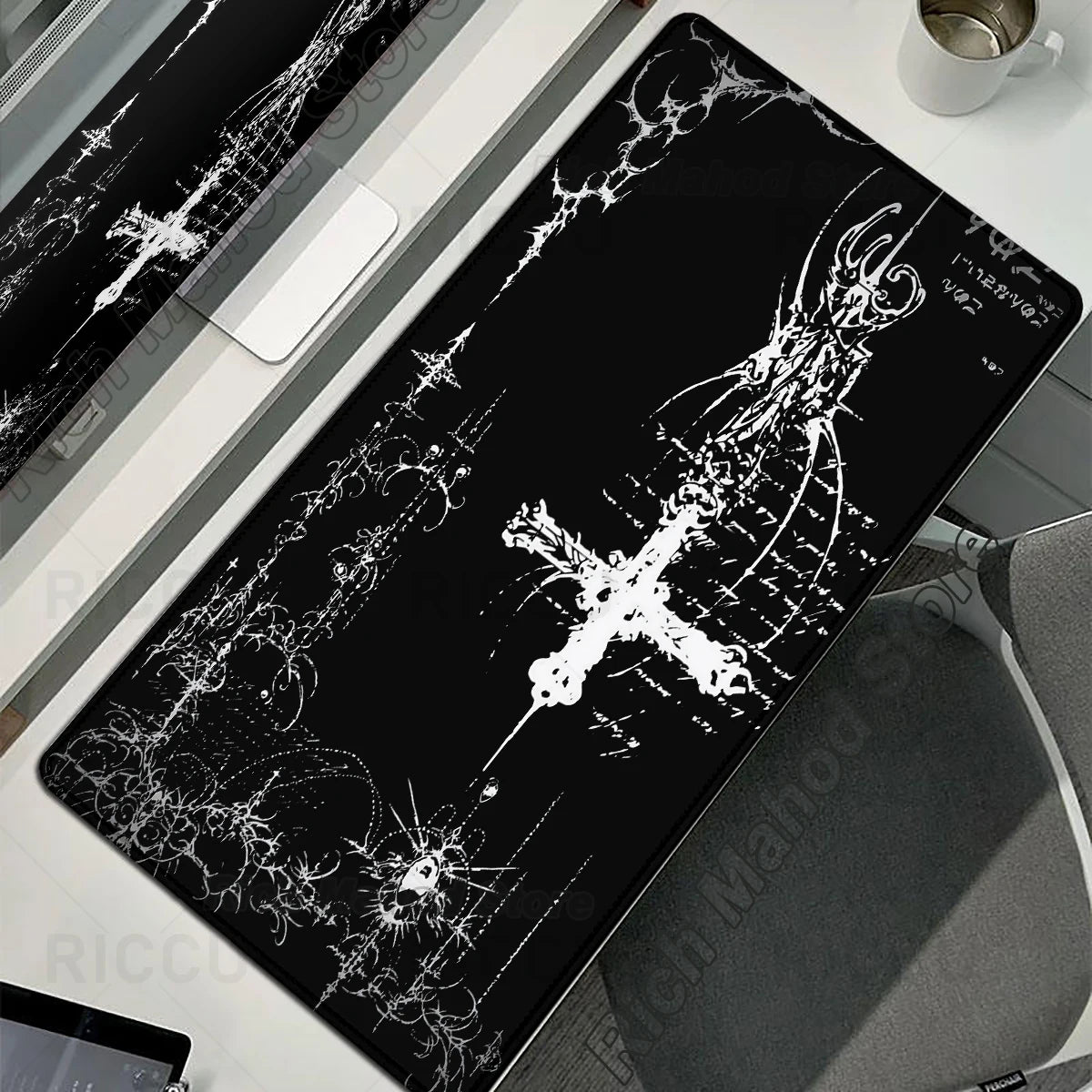 Black White Cybersigilism Deskmat Gothic Sword Art Mousepad Office Rubber Mouse Pad XXL PC Desk Accessories Gaming Keyboard Mats
