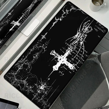 Black White Cybersigilism Deskmat Gothic Sword Art Mousepad Office Rubber Mouse Pad XXL PC Desk Accessories Gaming Keyboard Mats