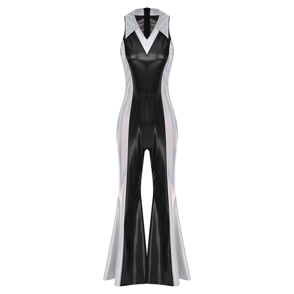 70s 80s Disco Costume Women's Streetwear Jumpsuit Shiny Clubwear Flared Long Pants Rompers Flares Metallic Hippie Party Outfit