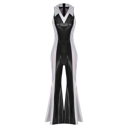 70s 80s Disco Costume Women's Streetwear Jumpsuit Shiny Clubwear Flared Long Pants Rompers Flares Metallic Hippie Party Outfit