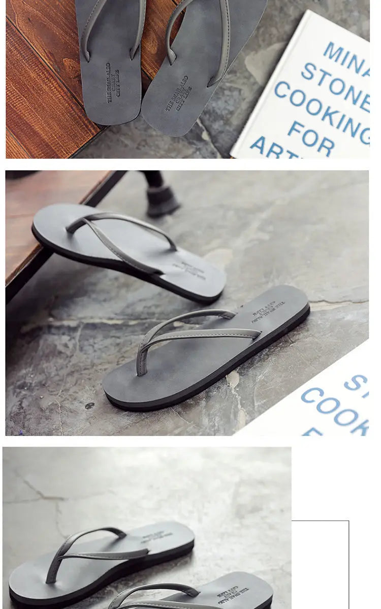 Men's anti slip flip flops, new couple's slippers for summer wear, durable leather, simple and fashionable beach shoes