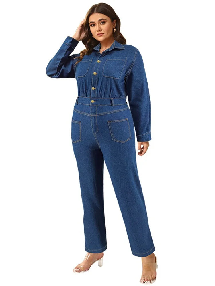 Wmstar Jumpsuit Women Denim Pants Bodycon Pockets Casual Cool Button Fashion Street Wear Romper Wholesale Dropshipping New Style
