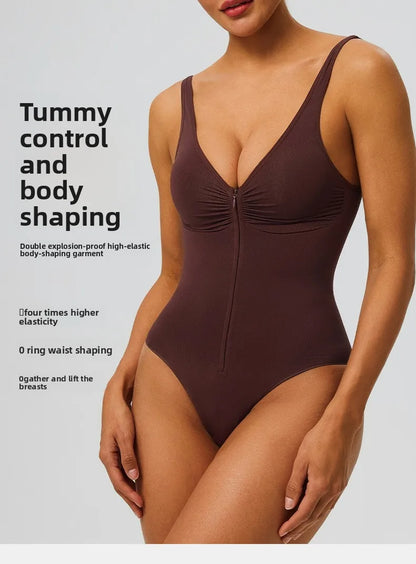 Seamless Bodysuit with Strong Compression Molding Abdominal Compression Underwear Straps Zipper One-Piece Shapewear Yoga Sets