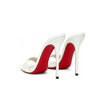 Customized metal pointed high-heeled cool slippers for summer,with a slim heel and elegant styleworn externally with a half drag
