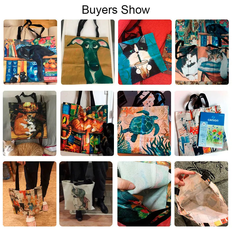 Colorful Kitten Printed Casual Handbag, Reusable Fashionable Backpack, Multifunctional Handbag, Printed Shopping Bag 40x40cm