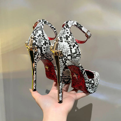 Luxury Stiletto Women's Sandals with Fashion Metal Decoration Pointed Toe Casual Pumps Heels Elegant Womens Shoes Sandalias Muje