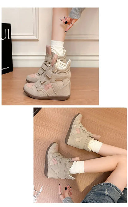 2026 Summer New Invisible Height-Boosting Color-Block Retro Versatile Sporty Casual High-Top Shoes for Women