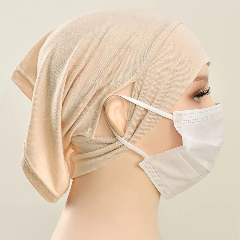 Jersey Cotton Muslim Women Under Hijab Cap With Ear Hole Inner Hijab Cap Round Forehead Underscarf Bonnet Femme Musulman