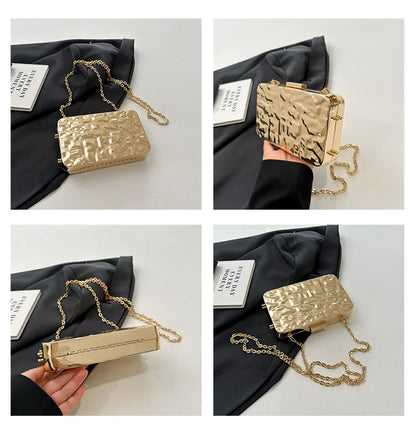 Luxury Golden Evening Bags For Women Wedding Dinner Party Chain Shoulder Cross Body Bag 2024 Designer Purses And Handbags