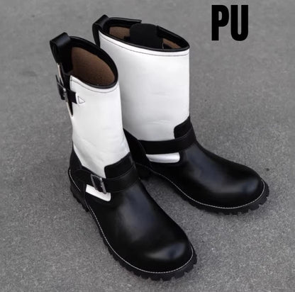 Motorcycle Boots Men's Black Knight Shoes Black Leather Belt Buckles Chelsea Boots Trendy Luxury Handmade Men's Shoes