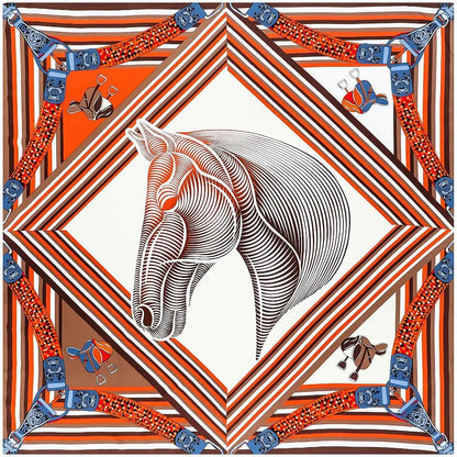 130CM Silk Scarf Women Horse Head Print Stoles Square Scarves Wraps Large Bandana Kerchief Hijabs Female Silk Foulards Sjaal