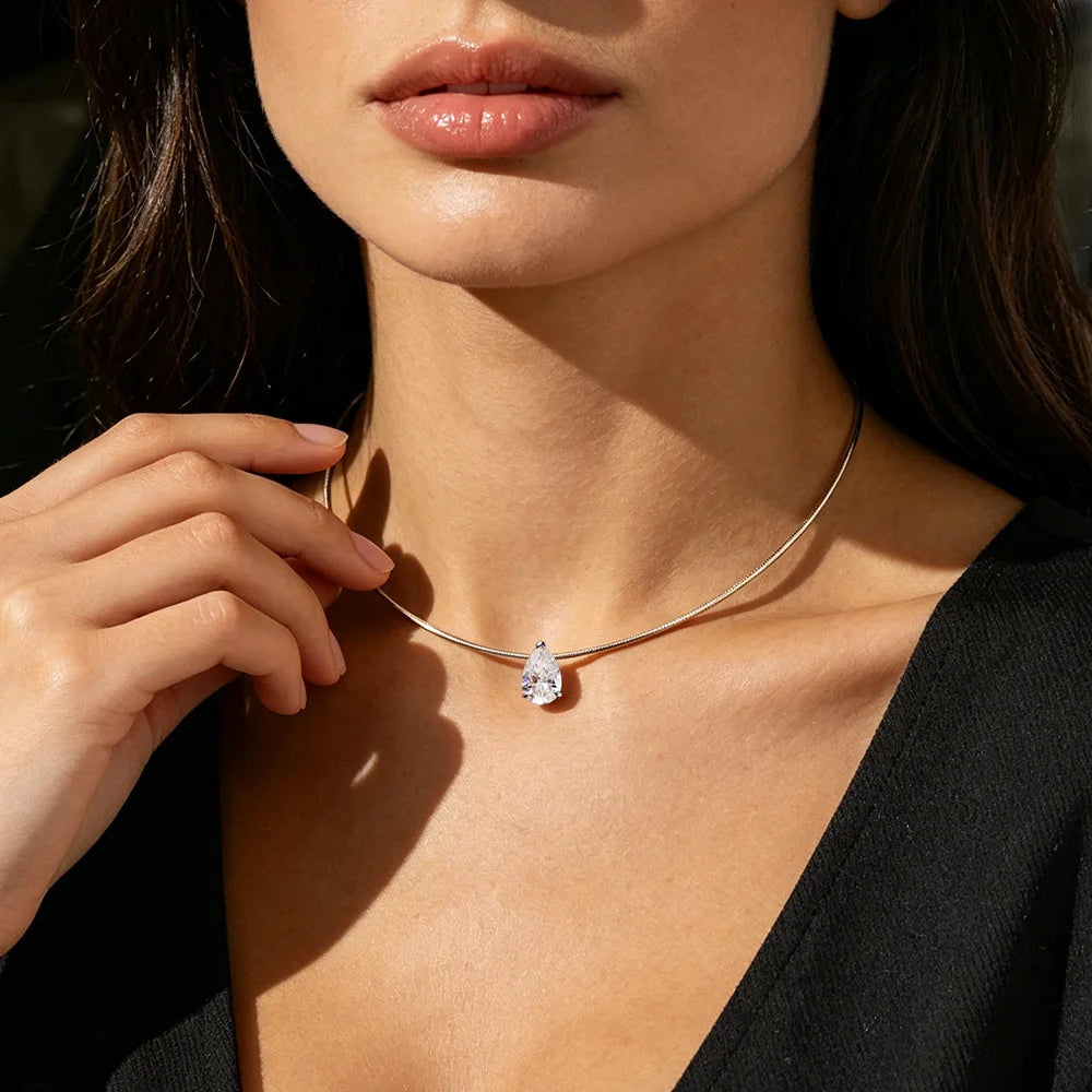 Serenity 3ct 5ct Pear Cut Moissanite Necklace for Women S925 Sterling Silver Chain Jewelry Sparkling Water Drop Pendant Necklace