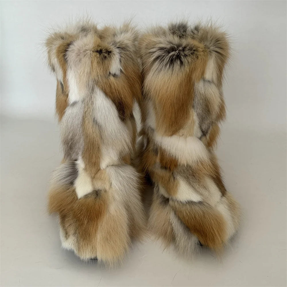 Winter Shoe Women's Winter Fluffy Real Fox Fur Boots Woman Plush Warm Snow Boots Luxury Footwear Girls' Furry Fur Bottes Fashion