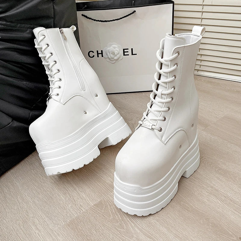 20 CM Women Platform Boots Casual Outdoor Shoes Chunky Simple Design Ankle Boots Cool Nightclub Party Cosplay Shoes